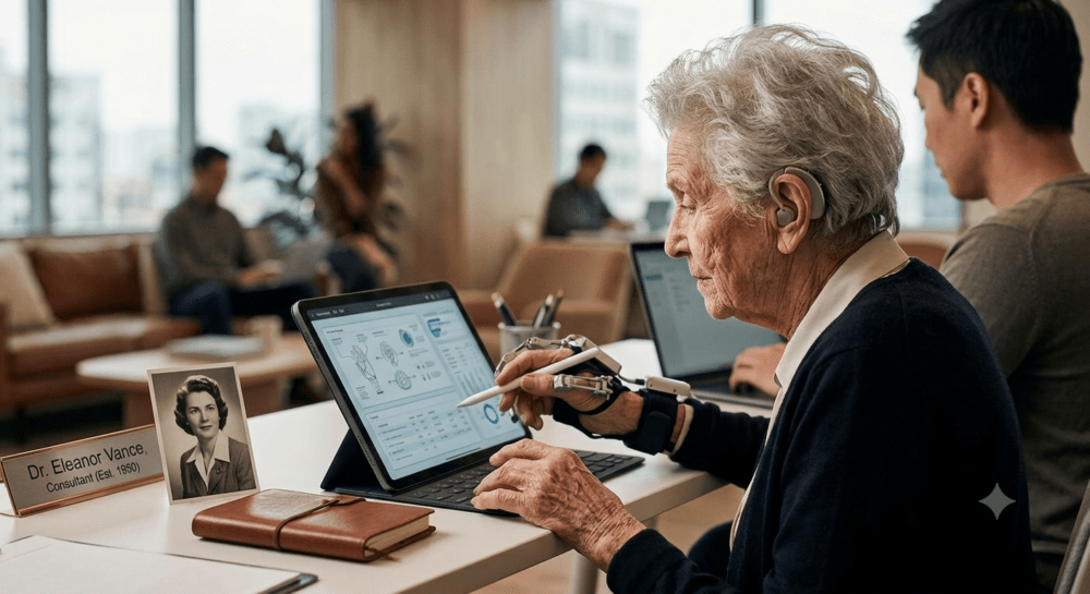 Elderly businesswoman working in a corporate environment