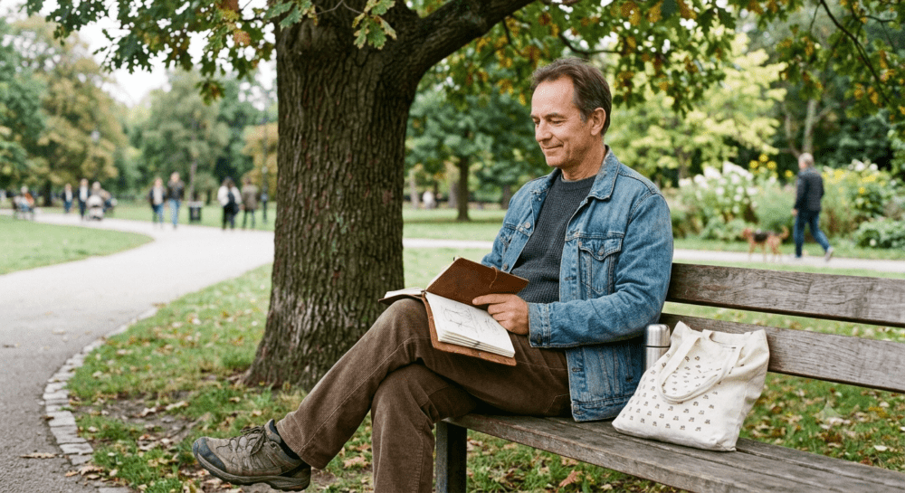 Man sitting on a park bench free from worries