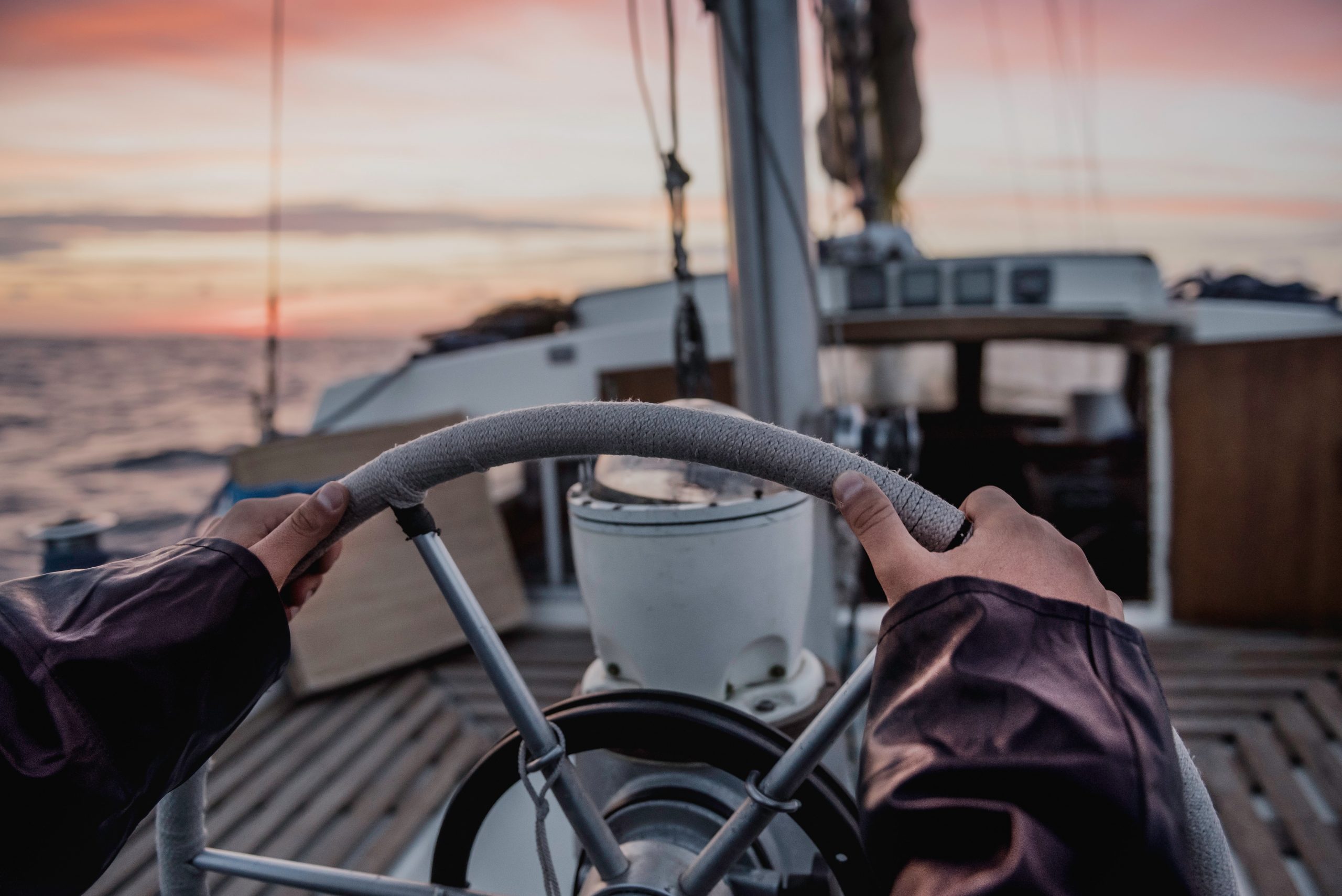 The steering wheel of a boat
